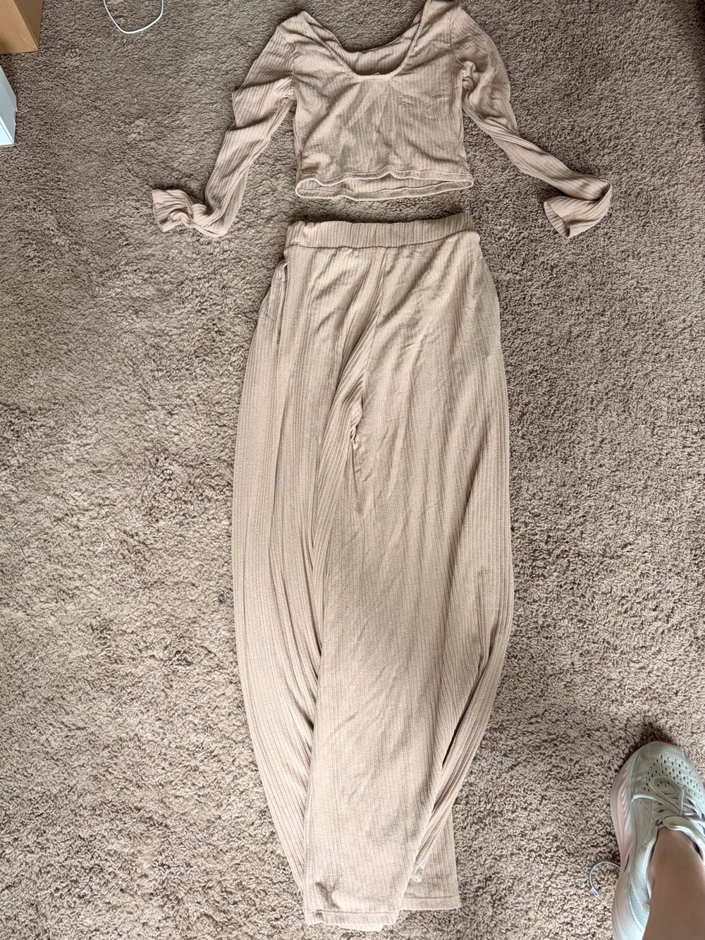 NWOT Beige Ribbed Two-Piece Set - Picture 4 of 4